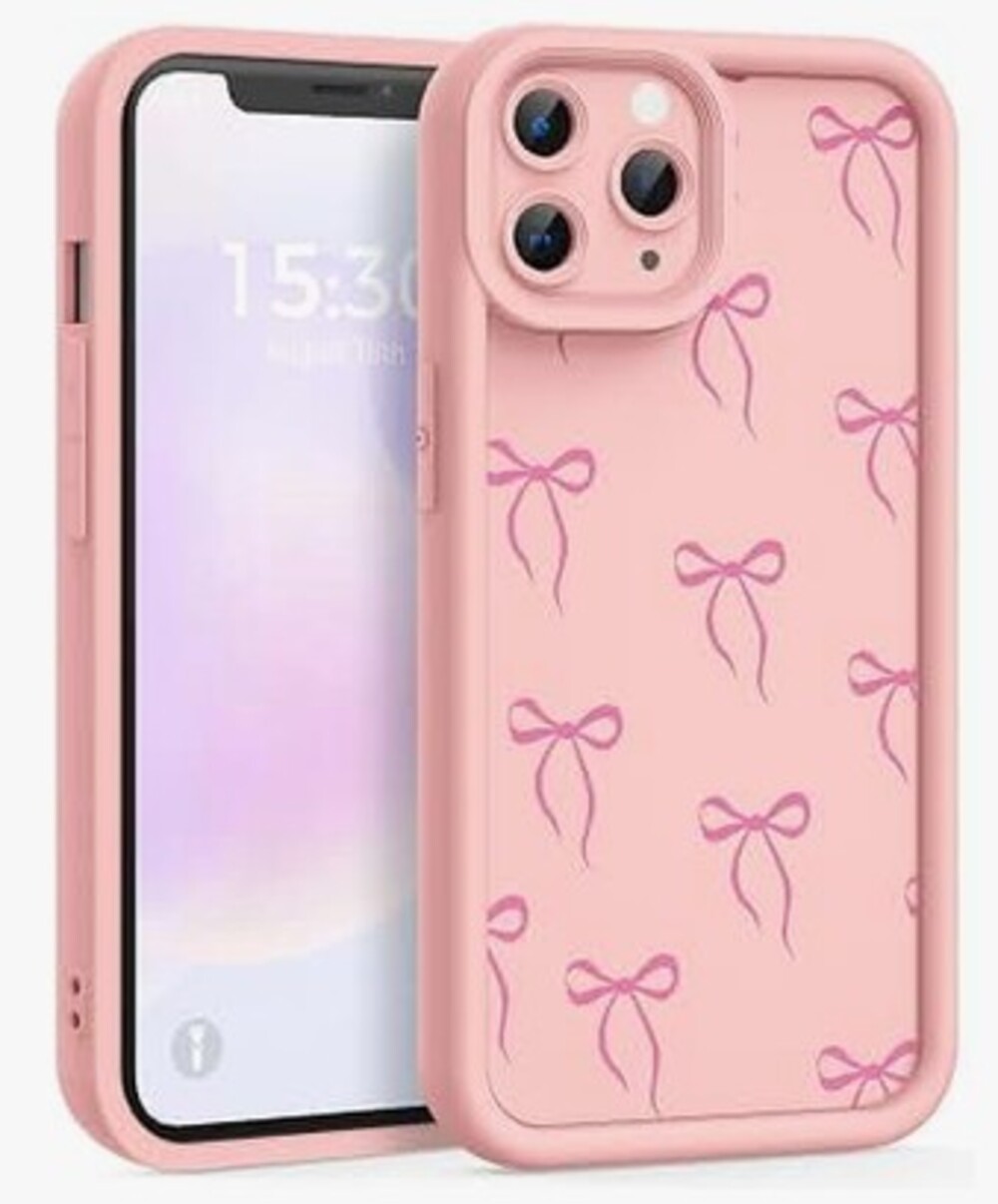 Pink TPU Phone Case with Bow Pattern for iPhone with Triple Rear Cameras